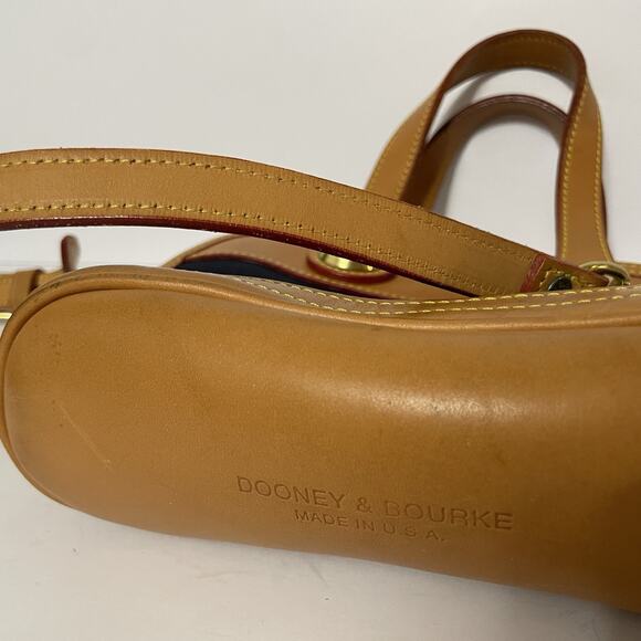 Vintage Dooney & Bourke Cabriolet Bag Navy Canvas Tan Leather Domed USA Satchel - Picture 10 of 16